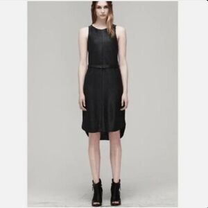 rag & bone Olivia Belted Black Textured High Low Dress Lambs Leather Size 4